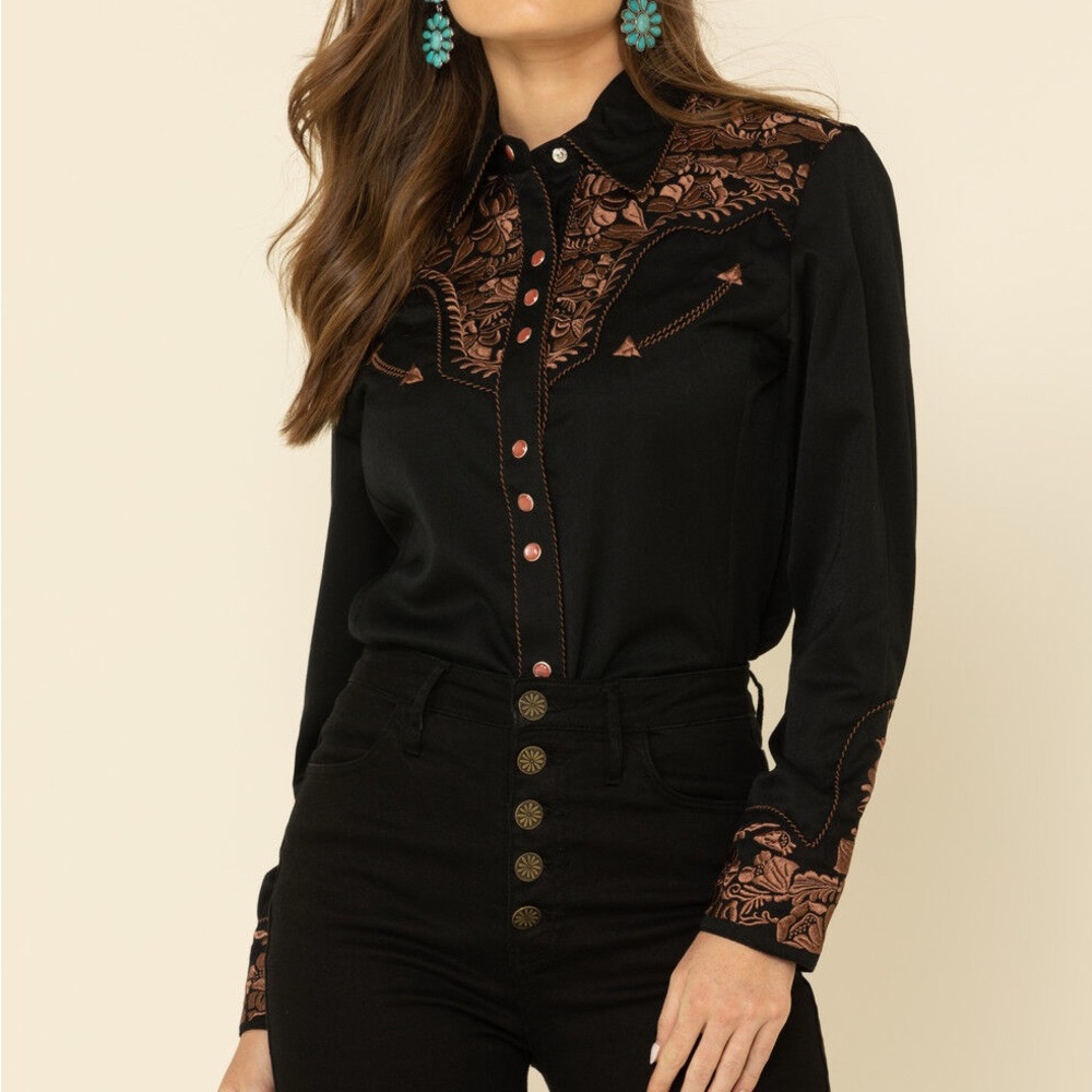 Scully Black and Brown Casual Button Down Shirt with Intricate Detailing